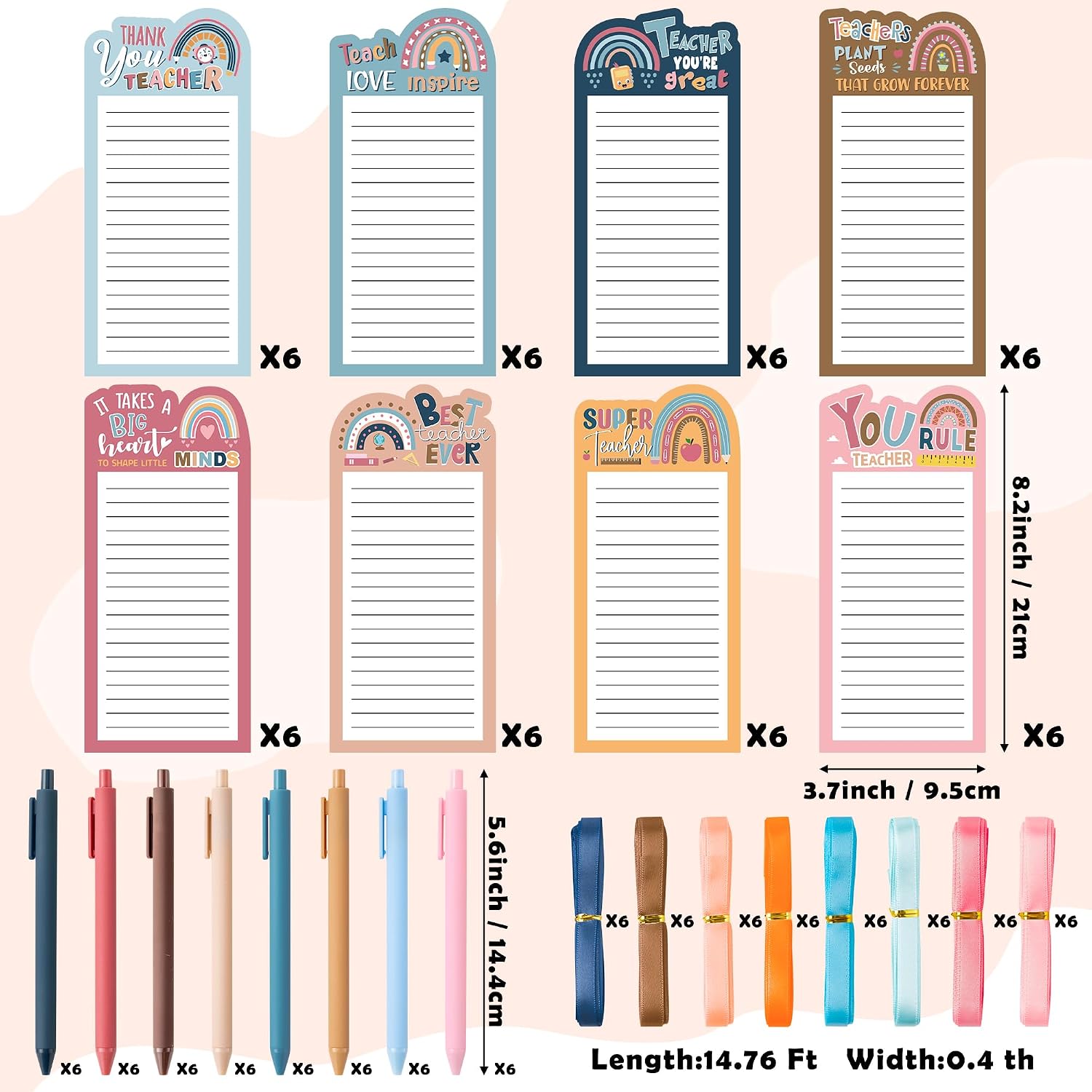 ANGOLIO 48Set Thank You Teacher Notepads with Ballpoint Pens Funny Sticky Pads to Do List Funny Notepads Pens for Coworker Teacher Employee Office Appreciation Back to School Birthday Gifts