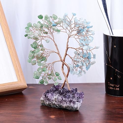 Miniatura 2 de rockcloud Árbol de dinero de cristal con base de amatista, decoración de árbol de la vida entrelazado, adorno de alambre de cobre para mesa de