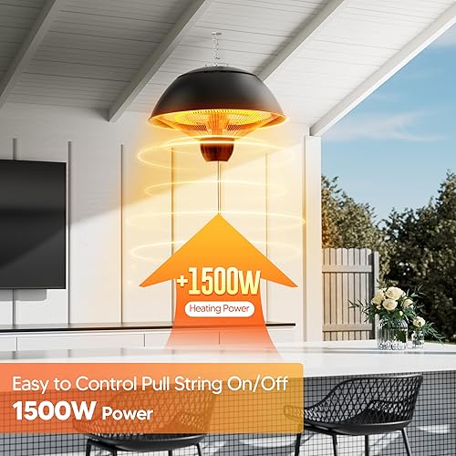 Miniatura 4 de Calentador eléctrico para exteriores, calentador de patio infrarrojo colgante de 1500 W para uso al aire libre, calentador eléctrico impermeable