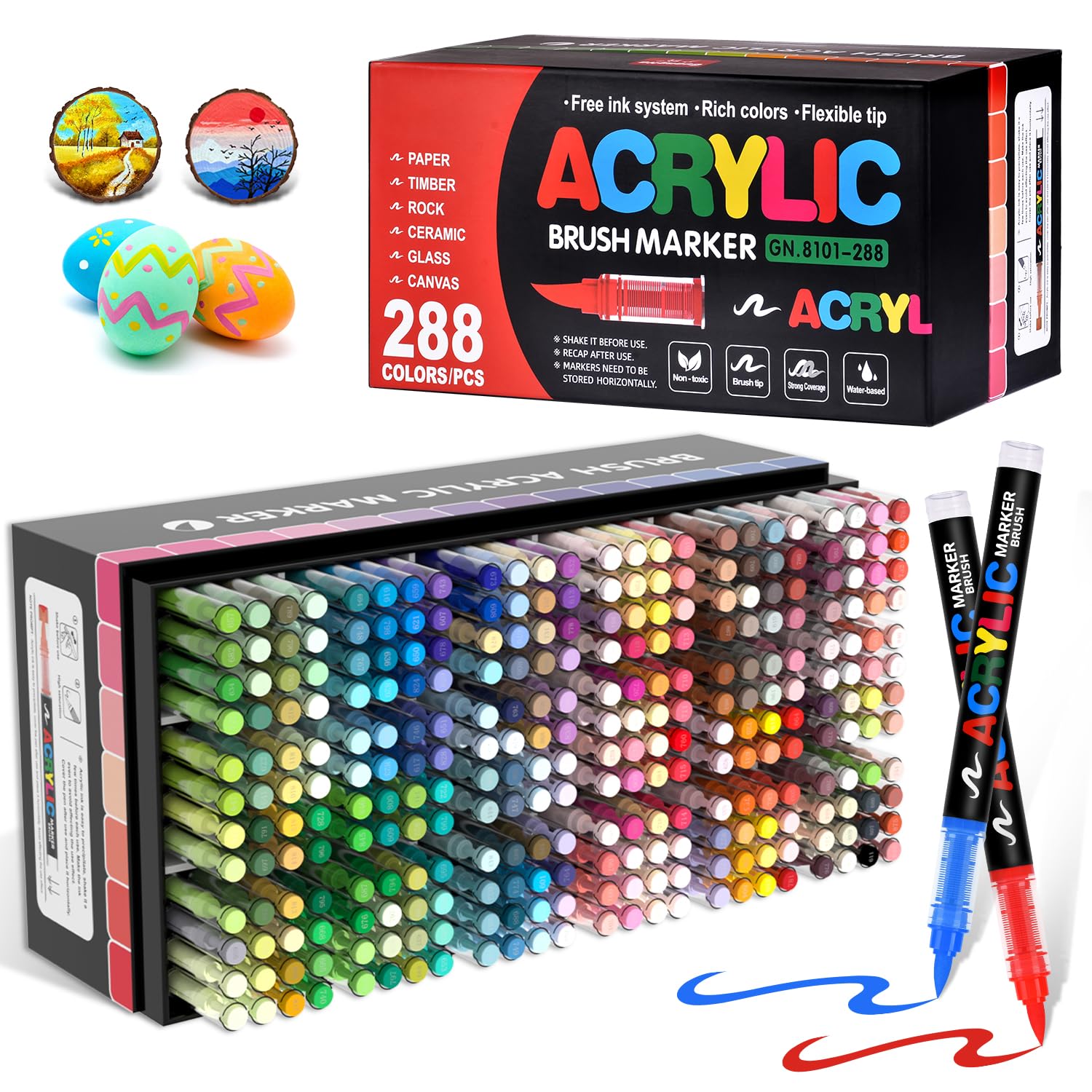 colourmotor 288 Colors Acrylic Paint Markers with Automatic Ink Control | Water-Based No-Bleed Brush Tip Acrylic Markers for DIY Art &amp; Crafts - Fabric, Wood, Metal, Rock, Glass