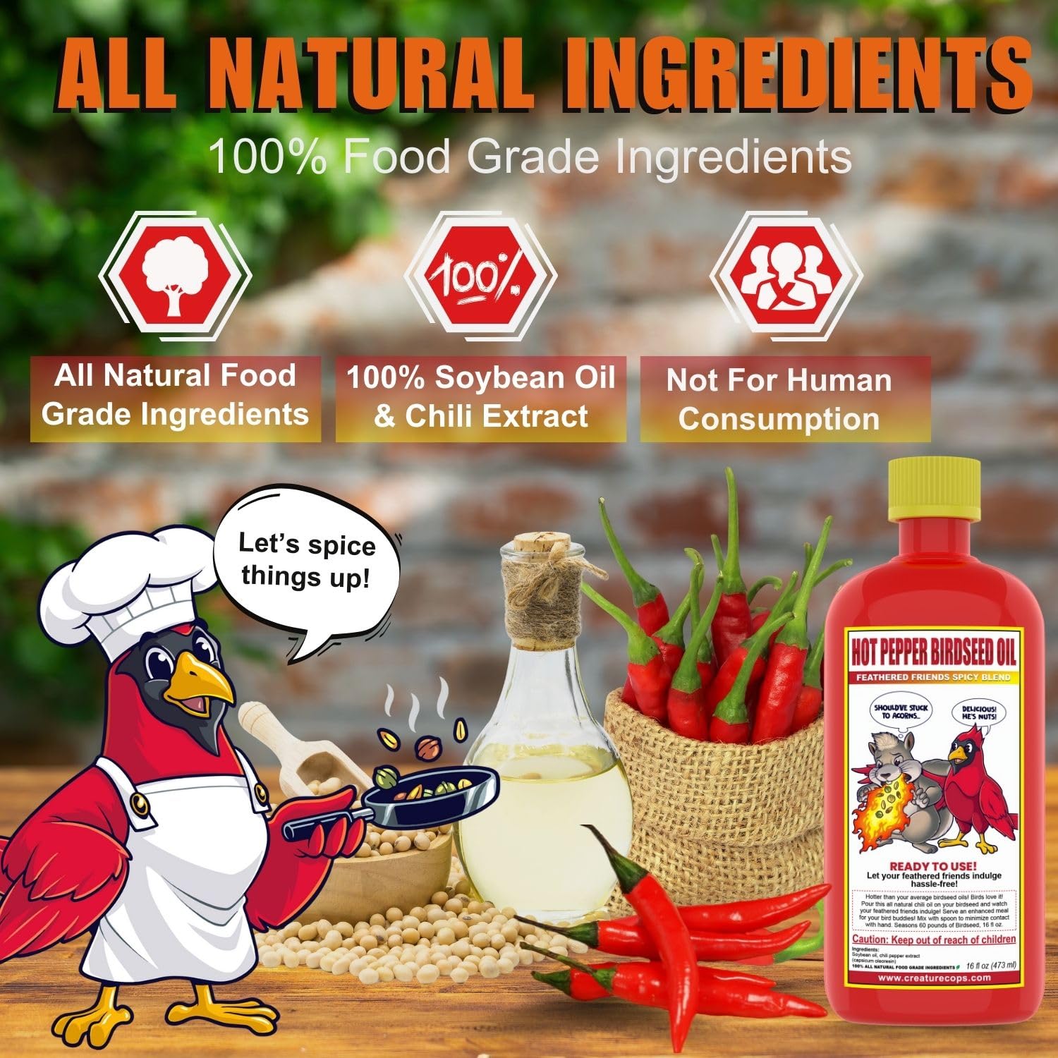 CreatureCops™ Spicy Squirrel Seed Sauce | All-Natural & Squirrel-Resistant Hot Pepper Bird Seed Oil | Flaming Hot Sauce Hotter Than Pre-Spiced Birdseed | Seasons  src=