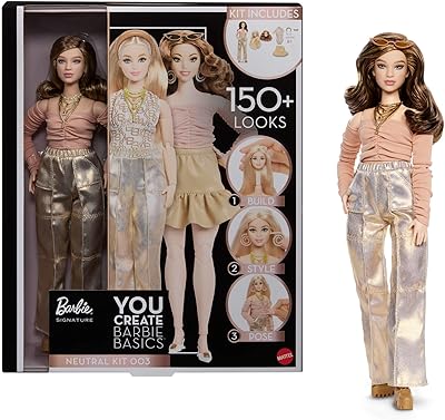 Barbie Basics You Create Neutral Kit 003 mit individuell gestaltbarer Modepuppe und Mode in universeller Passform, beweglichem Körper und austauschbarem Kopf, JJX37