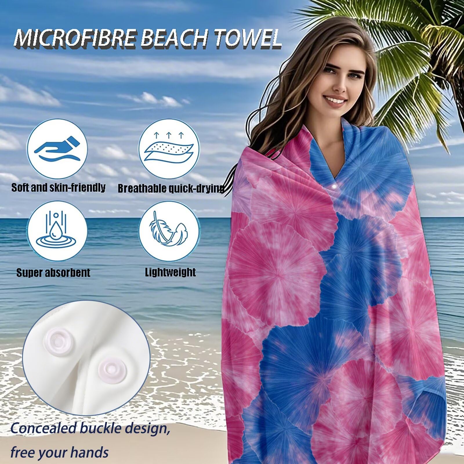 Toallas de Playa Microfibra Rosa Toalla Playa Grande 180x90 cm Mujer Hombre Secado Rápido Absorbente Toallas Gimnasio Suave Sin Arena Ligera Toalla Microfibra para Playas Piscina Viajes Camping Q-171
