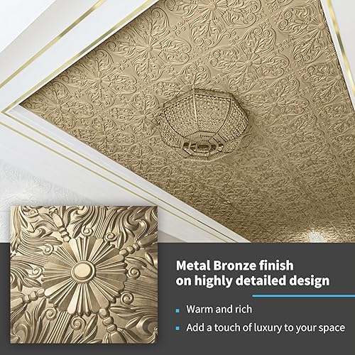 Miniatura 3 de Art3d Azulejos decorativos de techo de 2 x 2 pulgadas, con pegamento, para colocar en el techo, 24 x 24 pulgadas, paquete de 12 unidades, diseño