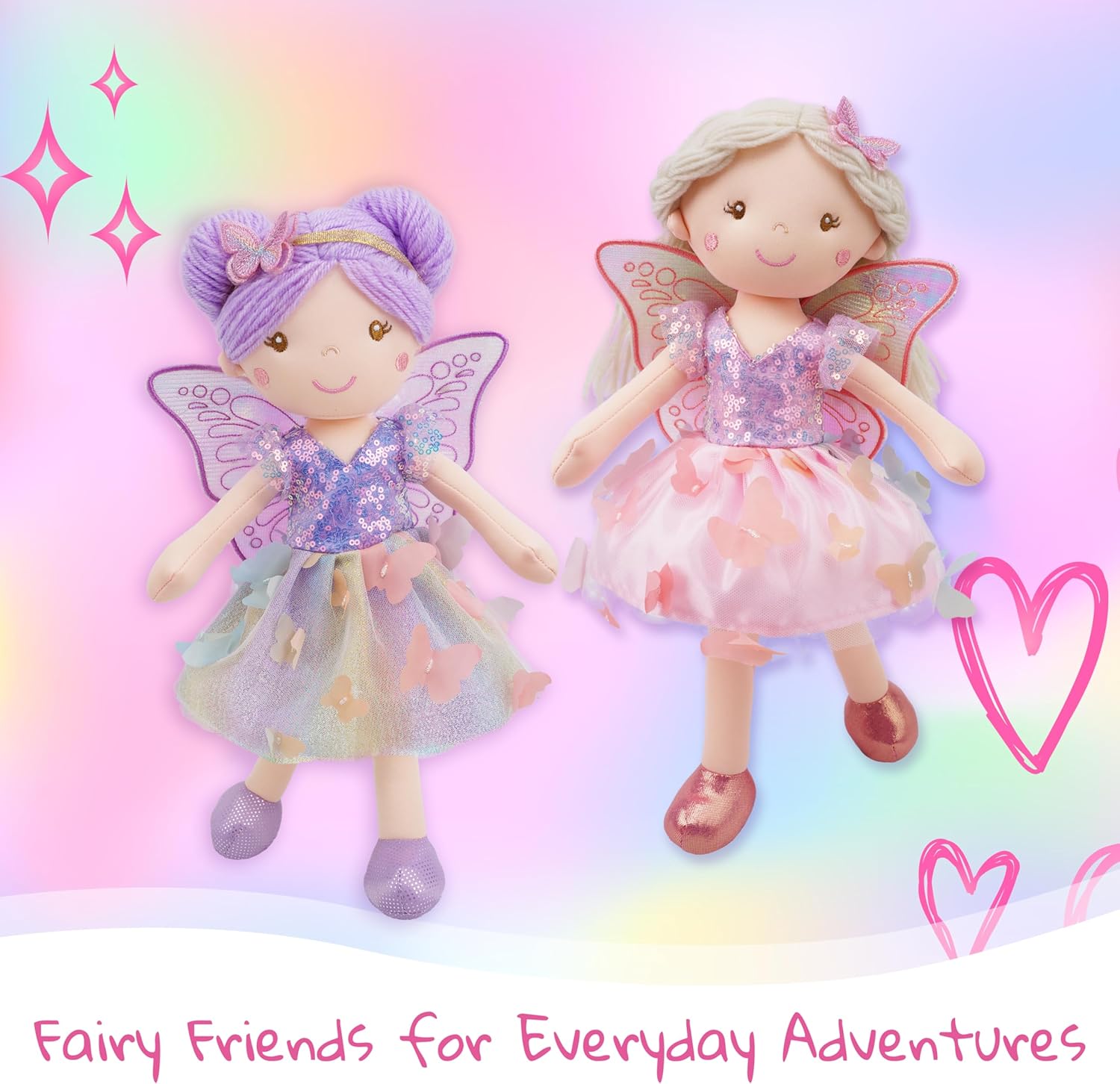 June Garden 15" Celestia The Rainbow Whisper Fairy Doll – Soft Plush Fairy Toy with Multicolor Butterfly Skirt – Enchanted Garden Collection