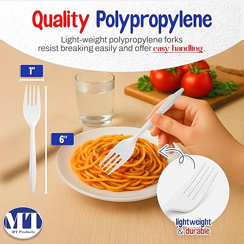 Miniatura 2 de MT Products Tenedores de plástico blancos envueltos individualmente de peso medio, ideales para llevar o para llevar, tenedores de plástico a granel