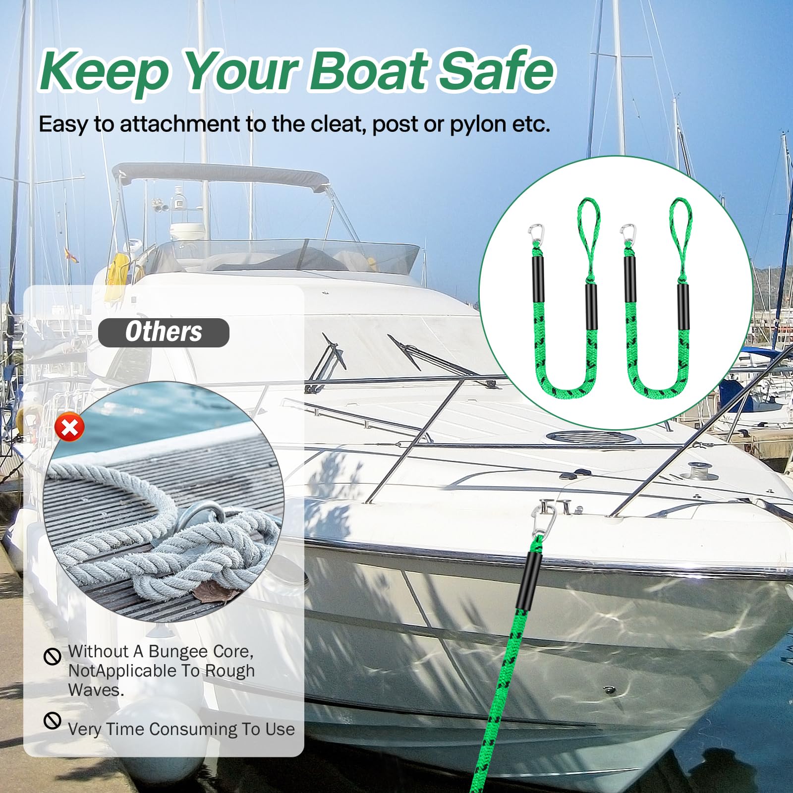 Snapklik.com : Bungee Dock Lines - Boat Accessories - 4 Feet Bungee ...