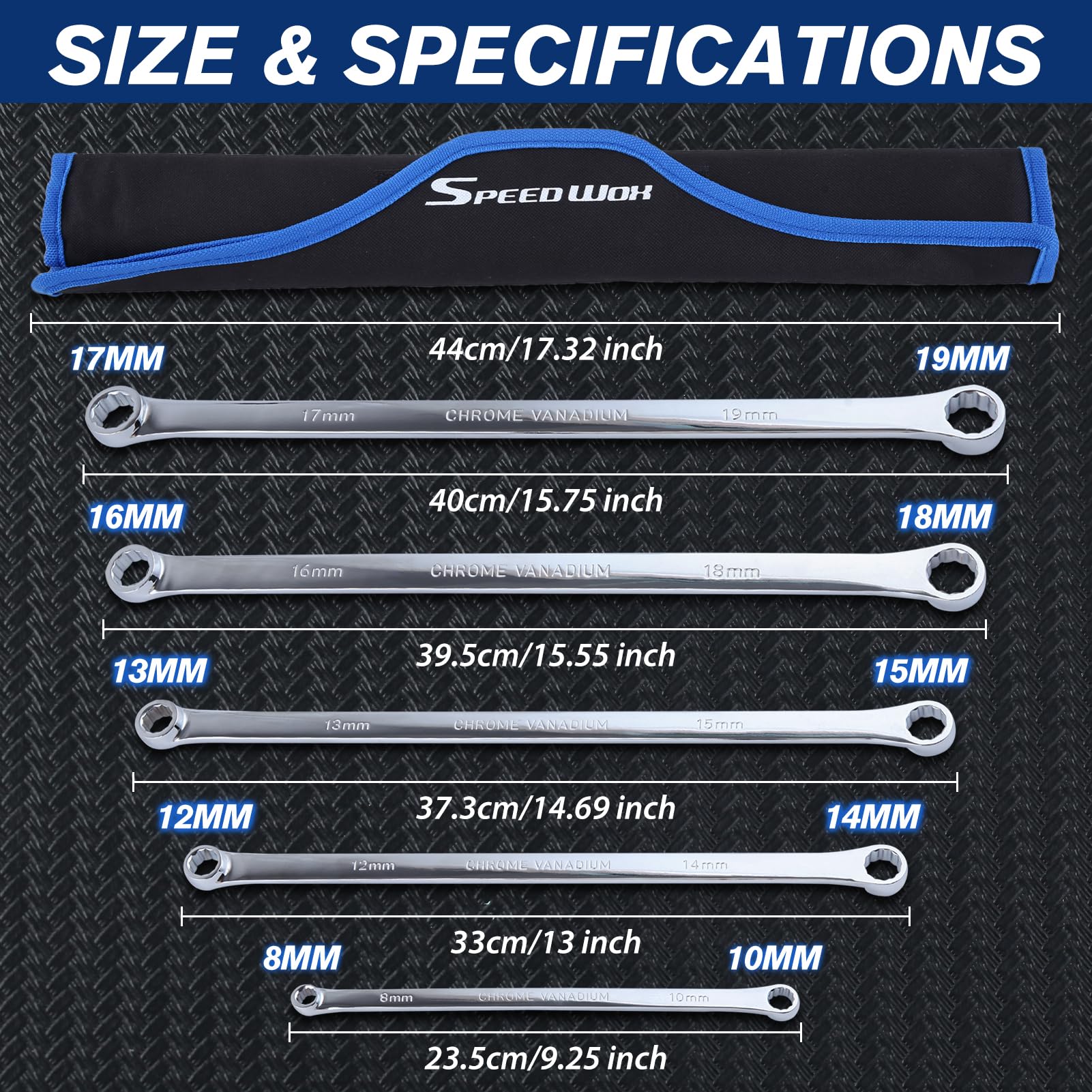 SPEEDWOX 5PCS Extra Long Double Box End Wrench Set Chrome Vanadium Steel Aviation Wrenches Mirror Polished 8mm, 10mm, 12mm - Image 2