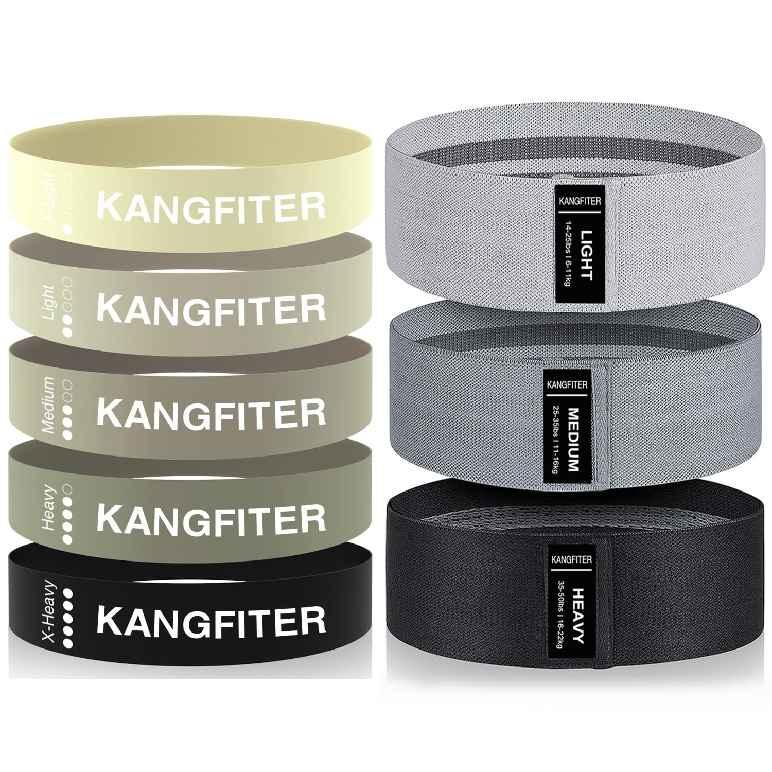KANGFITER Bandas de Resistencia de Tela para Entrenar, Bandas Antideslizantes de 3 Niveles para Mujeres y Hombres, Juego de Bandas de Ejercicio para piernas y glúteos, Bandas elásticas de Cadera para