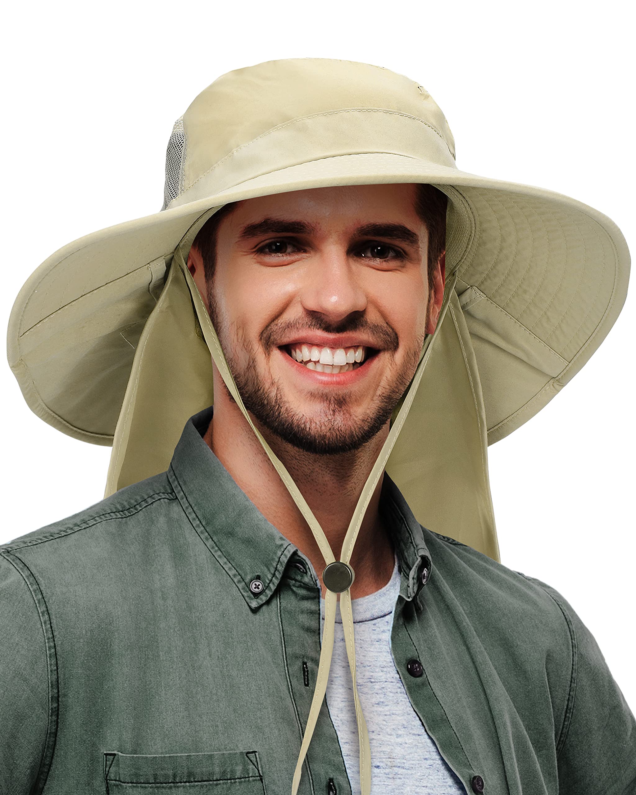 Tirrinia Neck Flap Fishing Safari Cap for Men, Wide Brim Sun Hat for Outdoor Hiking, Camping, Gardening