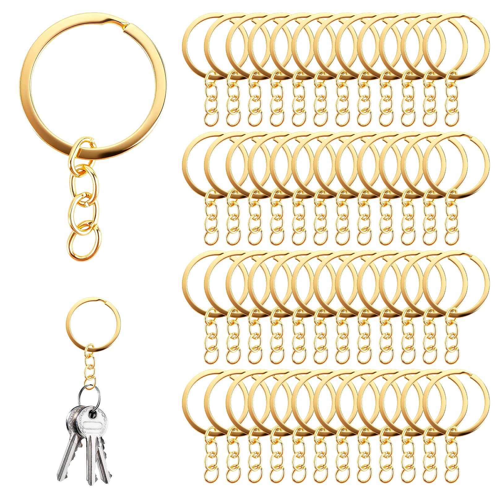 120 Anelli Portachiavi Con Catenella Da 30 Mm – Ganci In Metallo Oro Per Fai-da-Te, Borse, Chiavi E Ciondoli - copertina