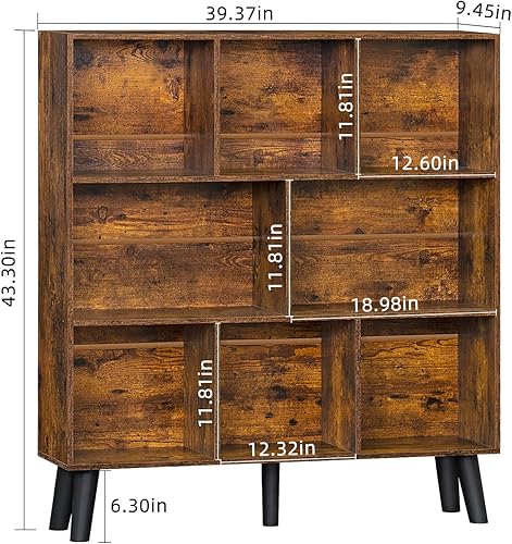Miniatura 110 de LEYAOYAO Estantería de 10 cubos, estantería ancha moderna de 3 niveles con patas, estantería de madera de mediados de siglo, estuche grande rosa,