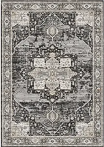 RUUGME Washable 5 x 5 Square Rug- Area Rugs for Living Room Stain Resistant Carpet Soft Rugs for Middle-Aged Married Woman in Bedroom Kitchen Dining Room with Non Slip Backing Home 5x5 Black