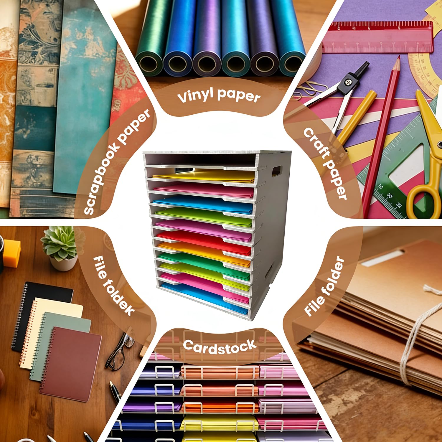Scrapbook-Papierorganizer,12-Ebenen Aktenordner-Aufbewahrungsmappe,Papier Organizer,Schreibtisch-Scrapbooking-Papierrack Für Papierformate Bis Zu 12 x 12 Zoll,Für Scrapbooking-Aufbewahrung,Sammelalben