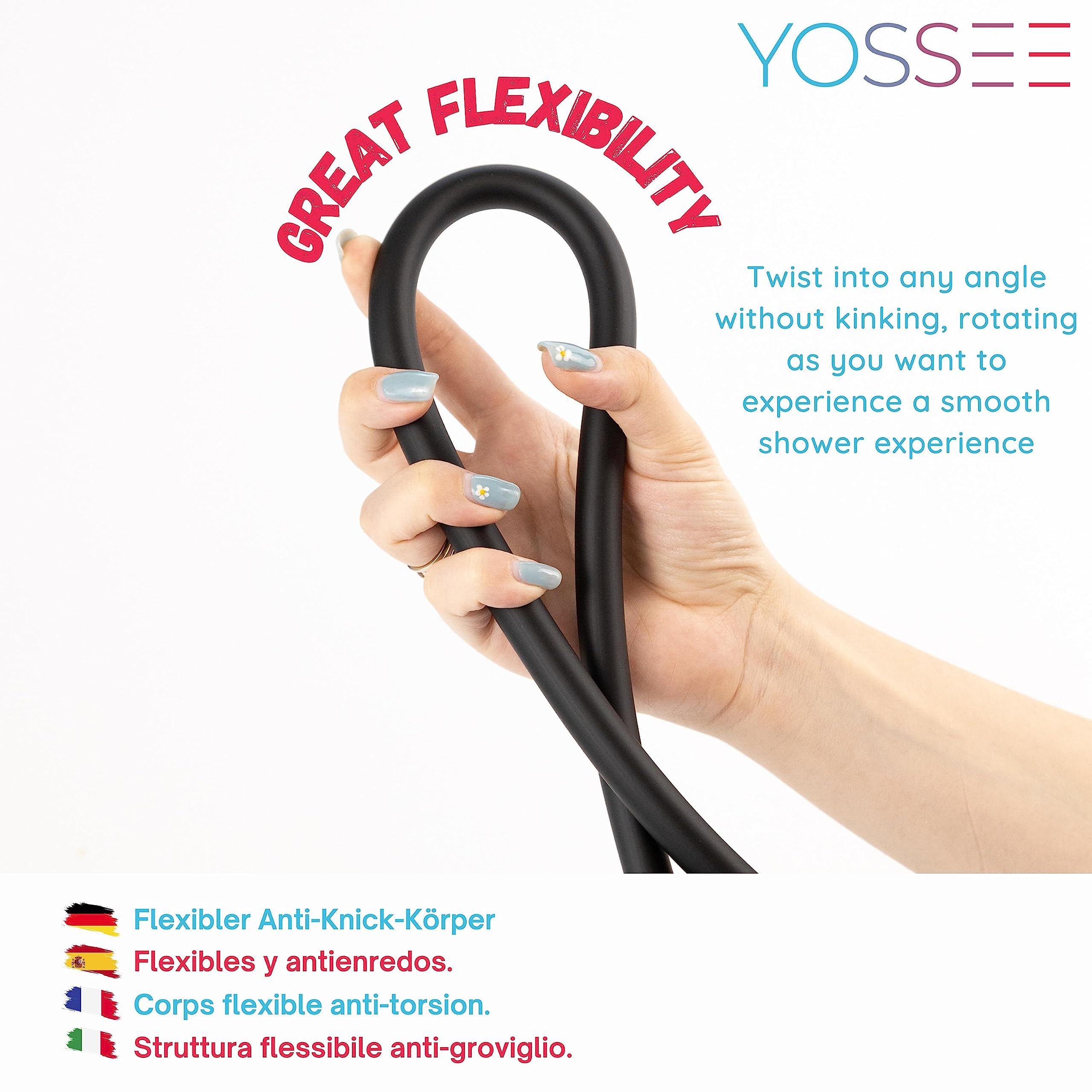 YOSSEE 1.5m Tubo Doccia Flessibile Nero PVC Di Ricambio Universale, Antipiega E A Prova Di Perdite E Resistente Ad Alta Temperatura Connettore In Ottone