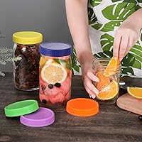 Vista 6 de AOZITA Paquete de 16 tapas de plástico para tarros Mason para Ball, Kerr y más, 8 bocas anchas y 8 bocas regulares, tapas de almacenamiento