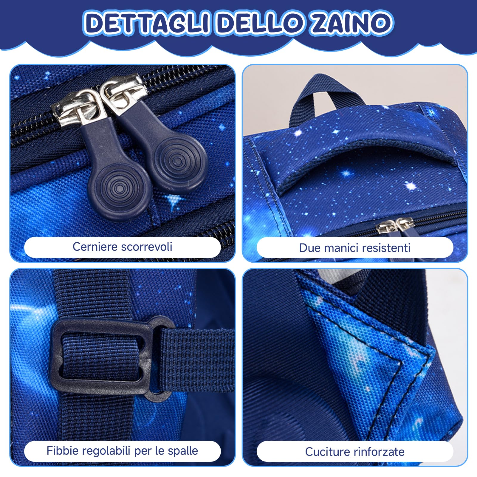 Amythe Zaino Scuola Ergonomico Elementare Bambino, Zaini Bambino di 6-12 anni con Riflettente, Zainetto Ragazzo per la Scuola Impermeabile 25L, Blu Starlight