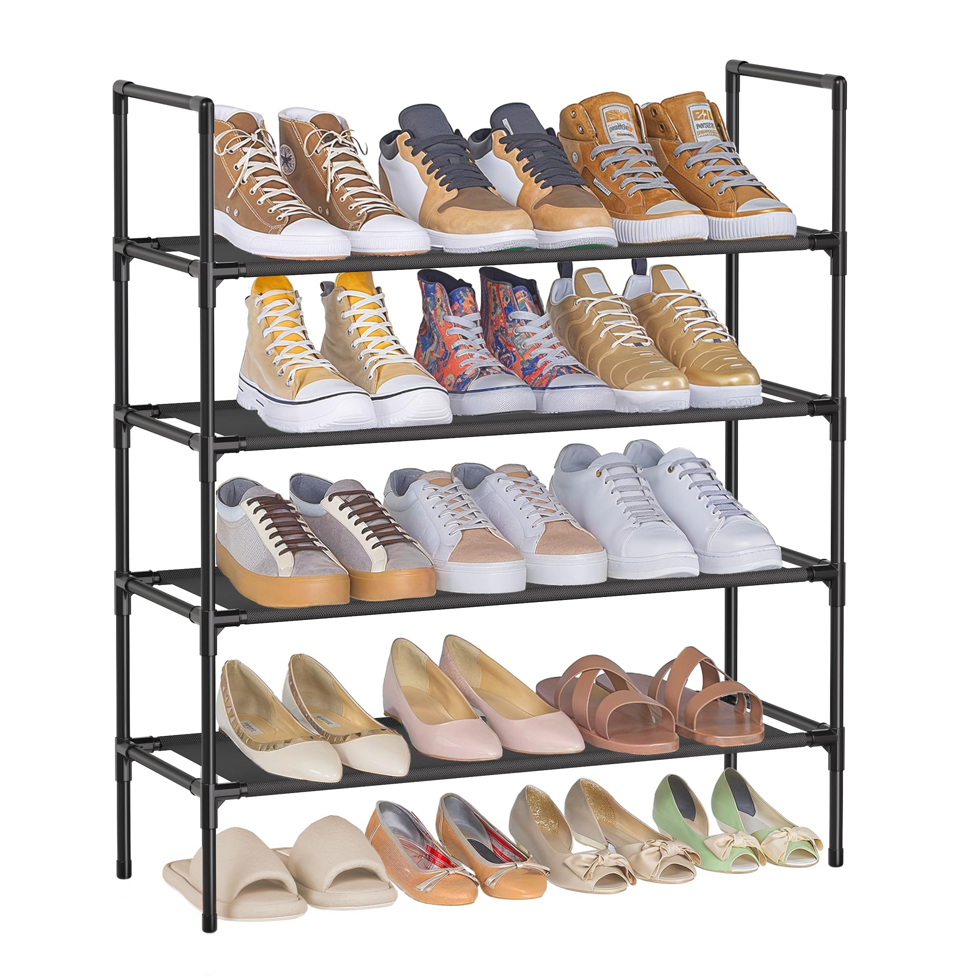 SONGMICS 4-Tier Shoe Rack, Space Saving Metal Shelf, Closet Organiser