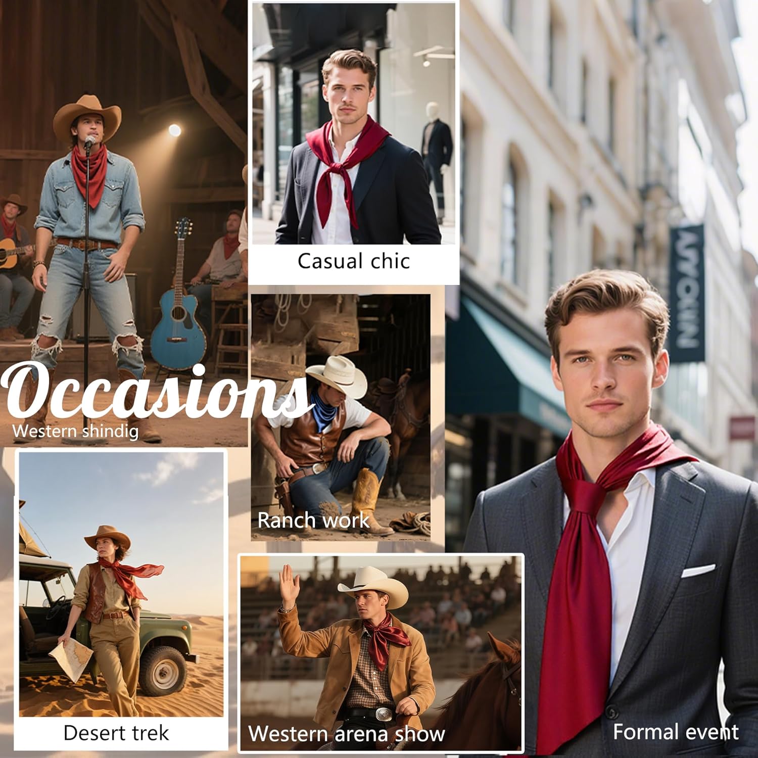 Zando Western Scarf for Men & Women | Cowboy Bandana in Solid Colors 35 Inch | Neck & Head Scarf for Western Style - Image 6