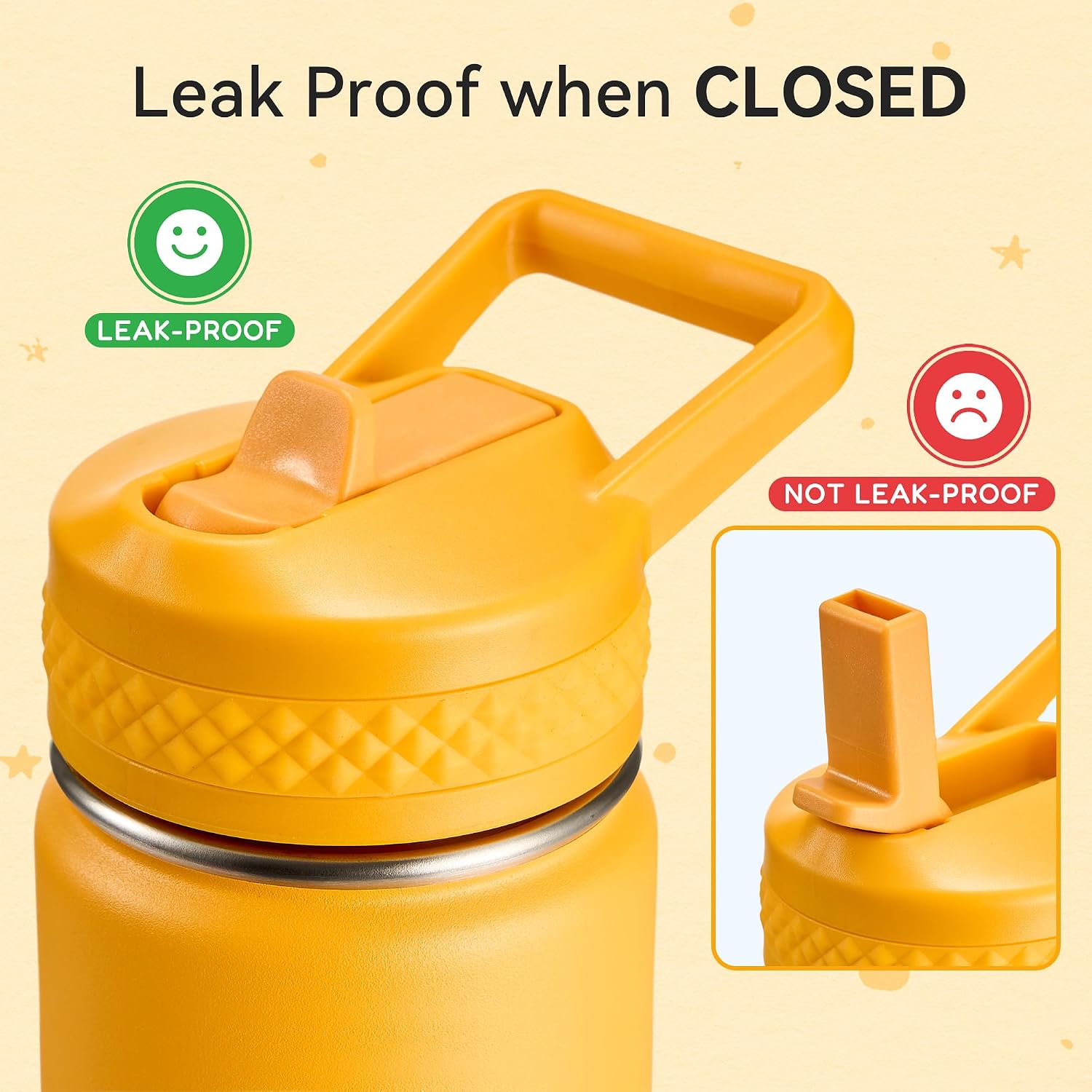 Fijinhom 12 oz Kids Water Bottle, Toddler Water Bottle with Straw, Boys&Girls Bottle for School, 304 Stainless Steel Vacuum Insulated Bottle for Kids, BPA-Free, Leak-Proof, Orange