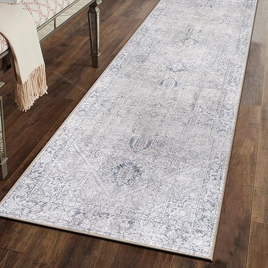 Rugshop Blue Vintage Boho Medallion Runner Rug — Machine Washable, 2'6"x10' for Hallway, Entryway and Kitchen