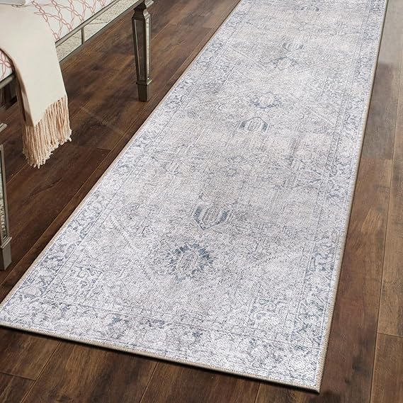 Rugshop Blue Vintage Boho Medallion Runner Rug — Machine Washable, 2'6"x10' for Hallway, Entryway and Kitchen