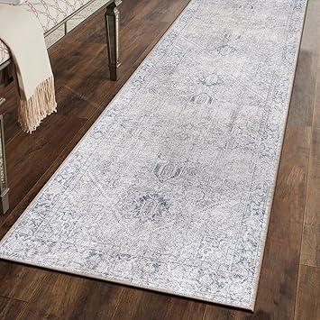 Rugshop Blue Vintage Boho Medallion Runner Rug — Machine Washable, 2'6"x10' for Hallway, Entryway and Kitchen