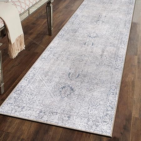 Rugshop Blue Vintage Boho Medallion Runner Rug — Machine Washable, 2'6"x10' for Hallway, Entryway and Kitchen