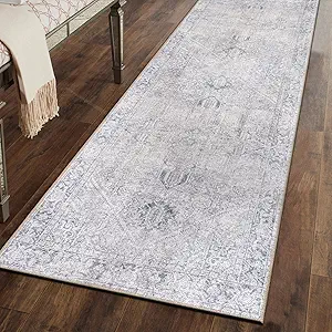 Rugshop Blue Vintage Boho Medallion Runner Rug — Machine Washable, 2'6"x7' for Hallway, Entryway and Kitchen