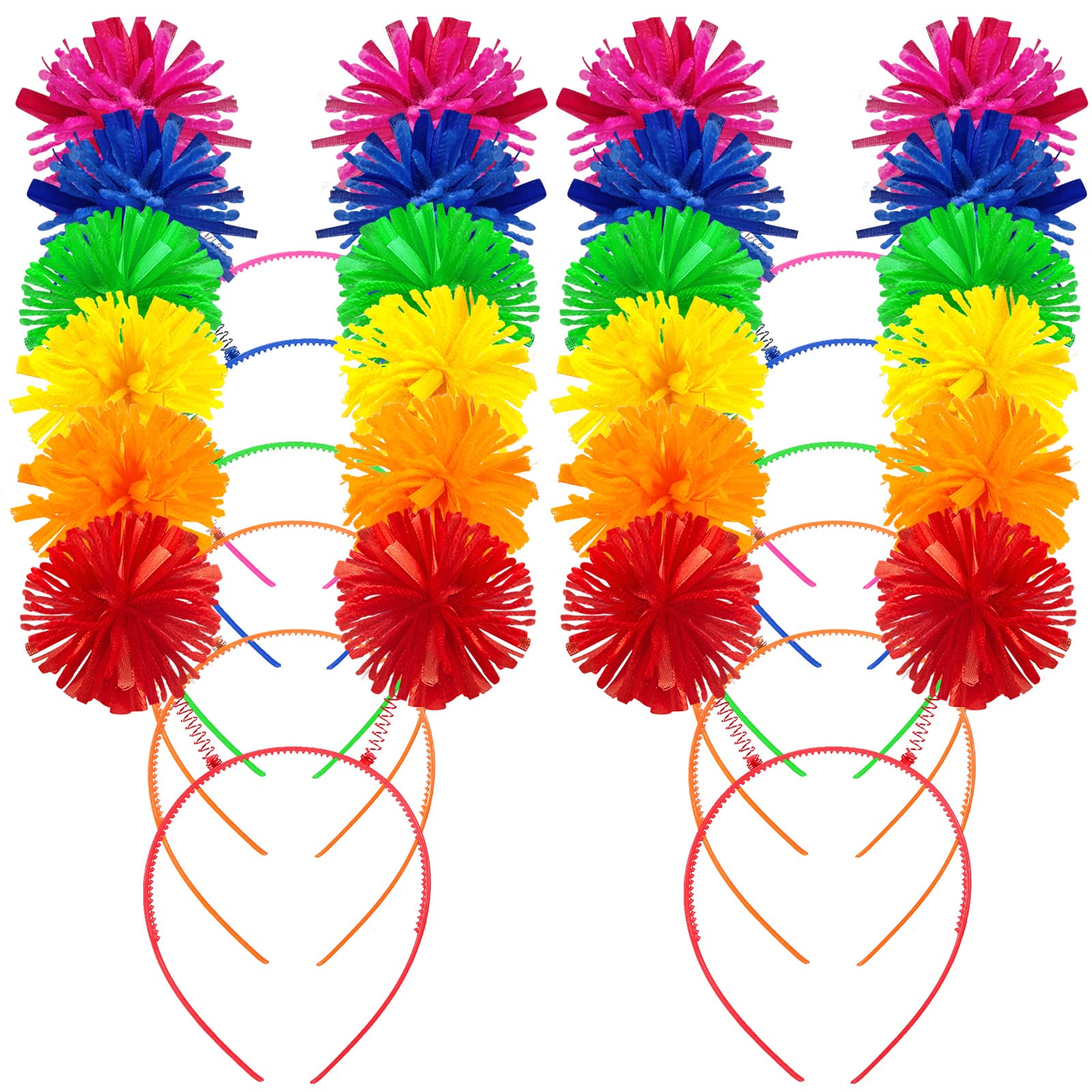 Tigeen Headband Head Bopper with Pom Pom (12 Pcs, Mixed Color) - Costume Headwear for Women Adults Accessories, Birthday Party Headwear