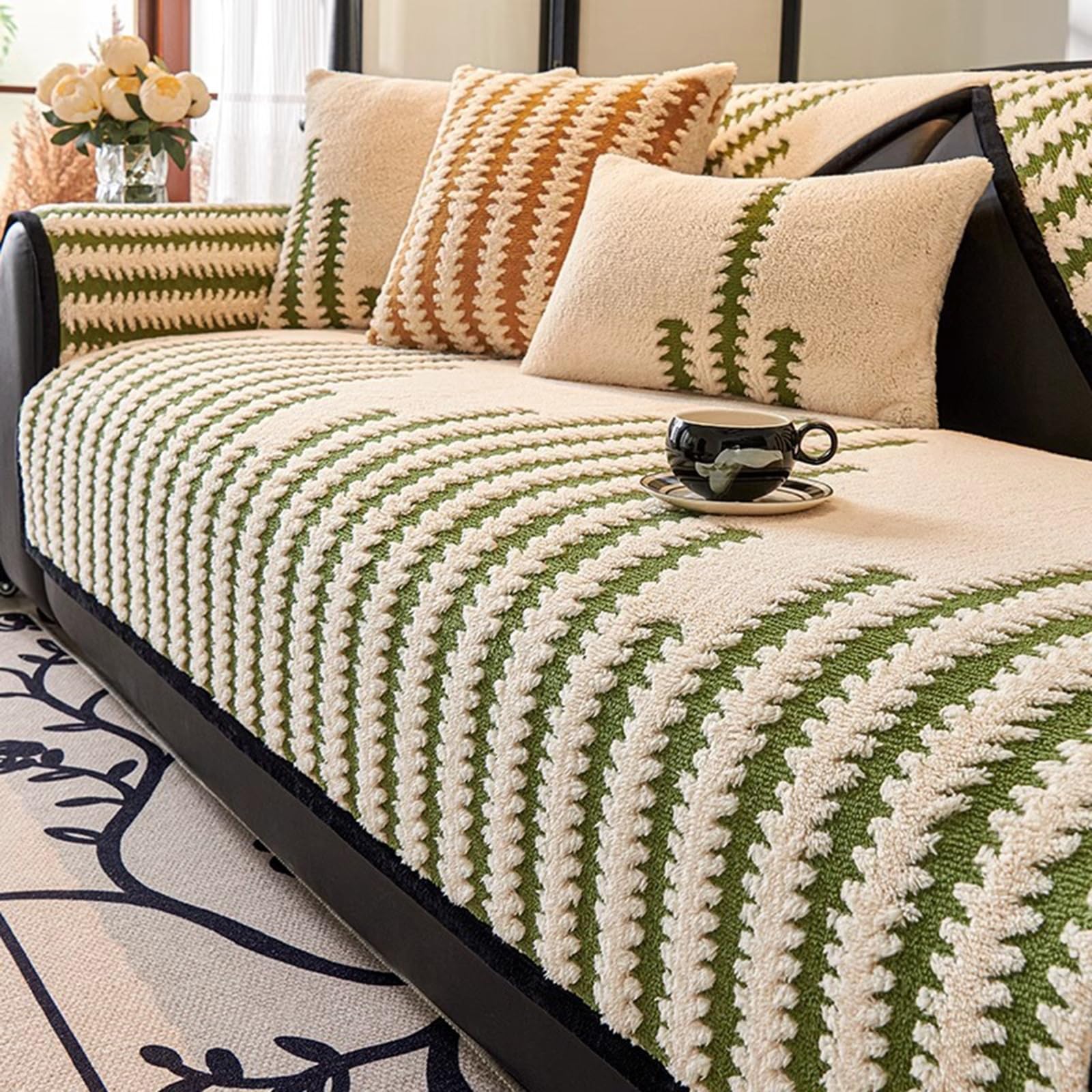 Housse de coussin sectionnelle lavable en chenille Vert B, format 70 x 70 cm pour grand canapé