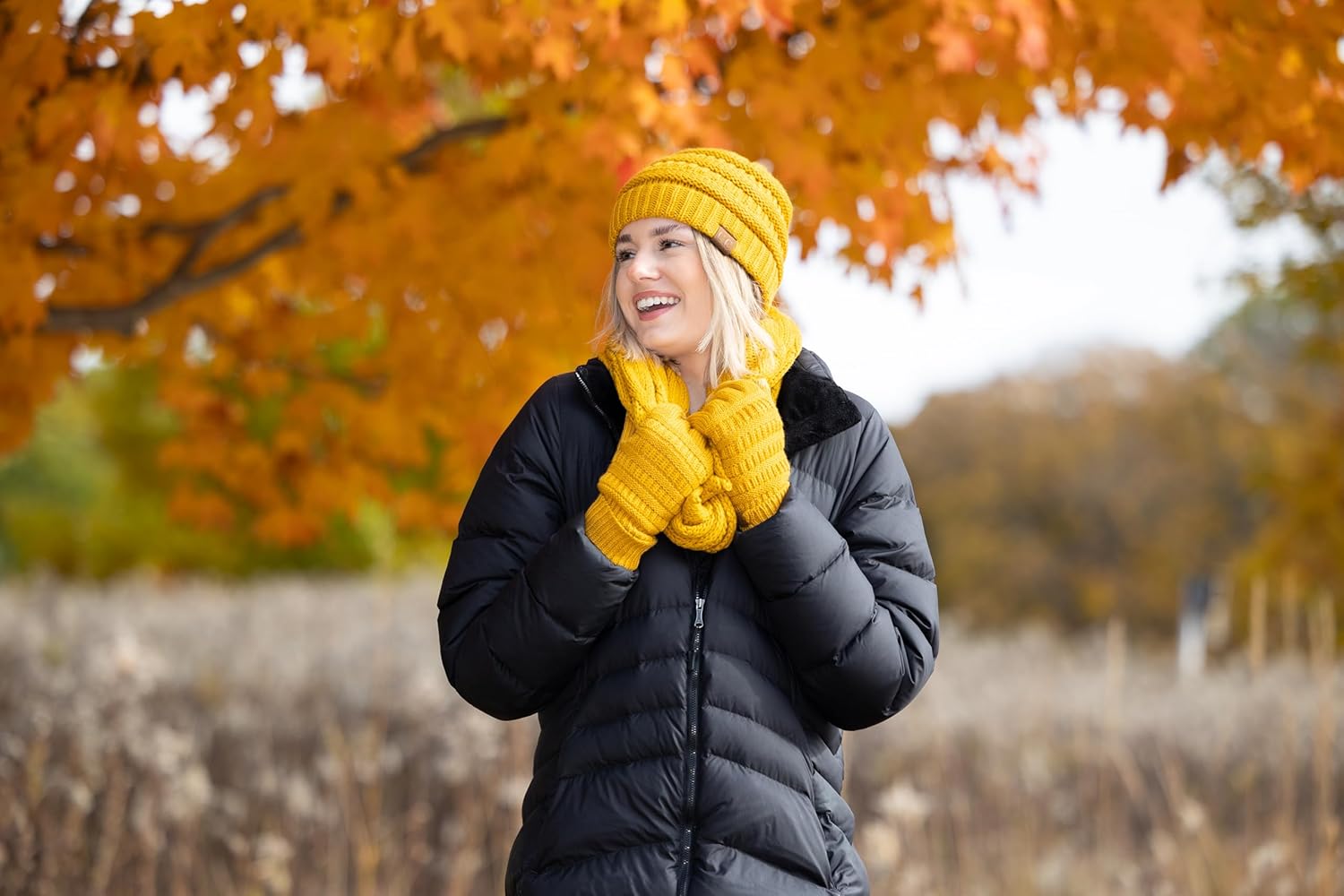 Funky Junque Hat Scarf Glove Set for Women – Matching Winter Set with Ribbed Knit Beanie, Infinity Scarf & Cozy Gloves - Image 3