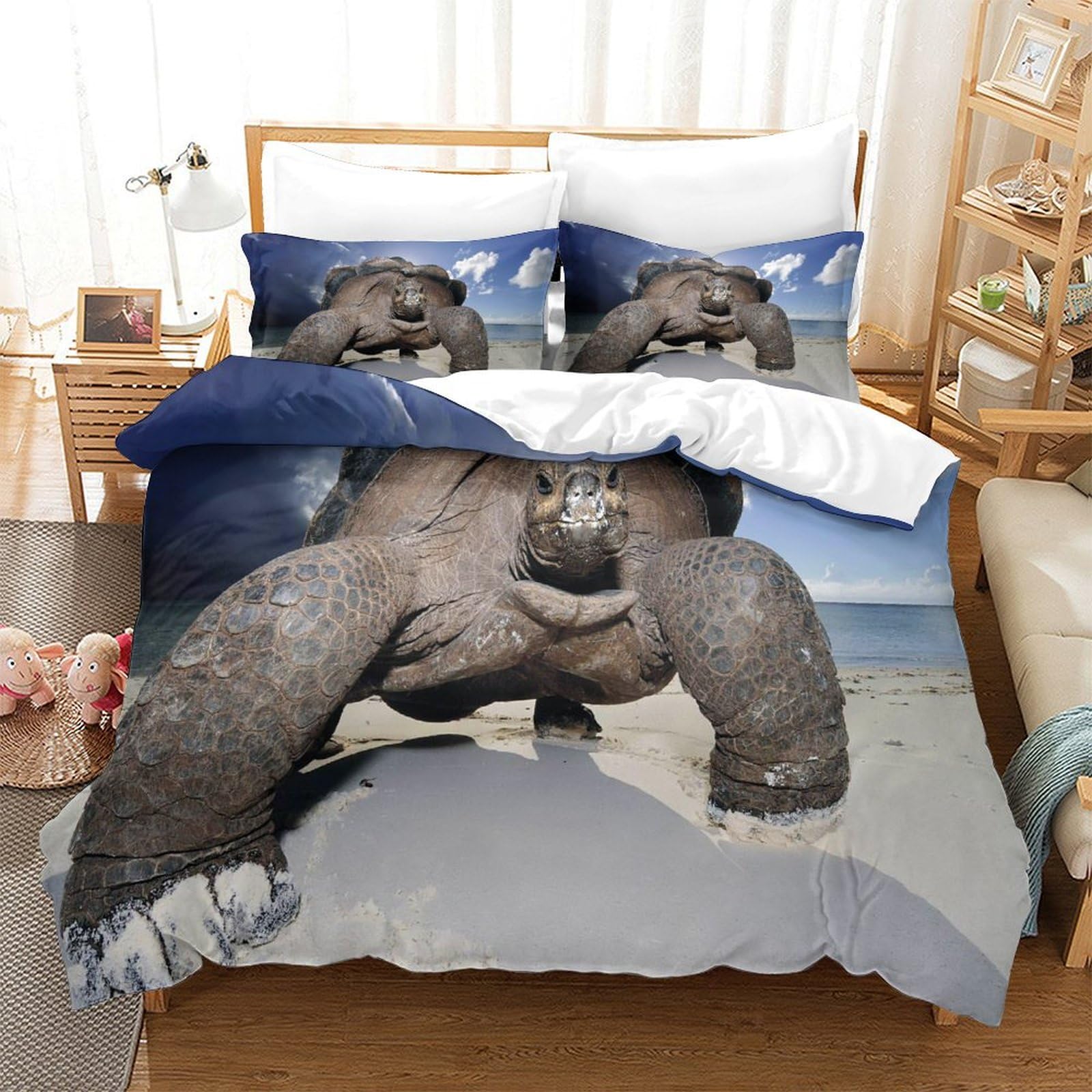 P1s9u7w5y Sea Turtle-9 3D Printed Giant Turtle Theme 3Pcs Microfiber Tortoise Duvet Cover Set Bedding Set King（220X240cm）