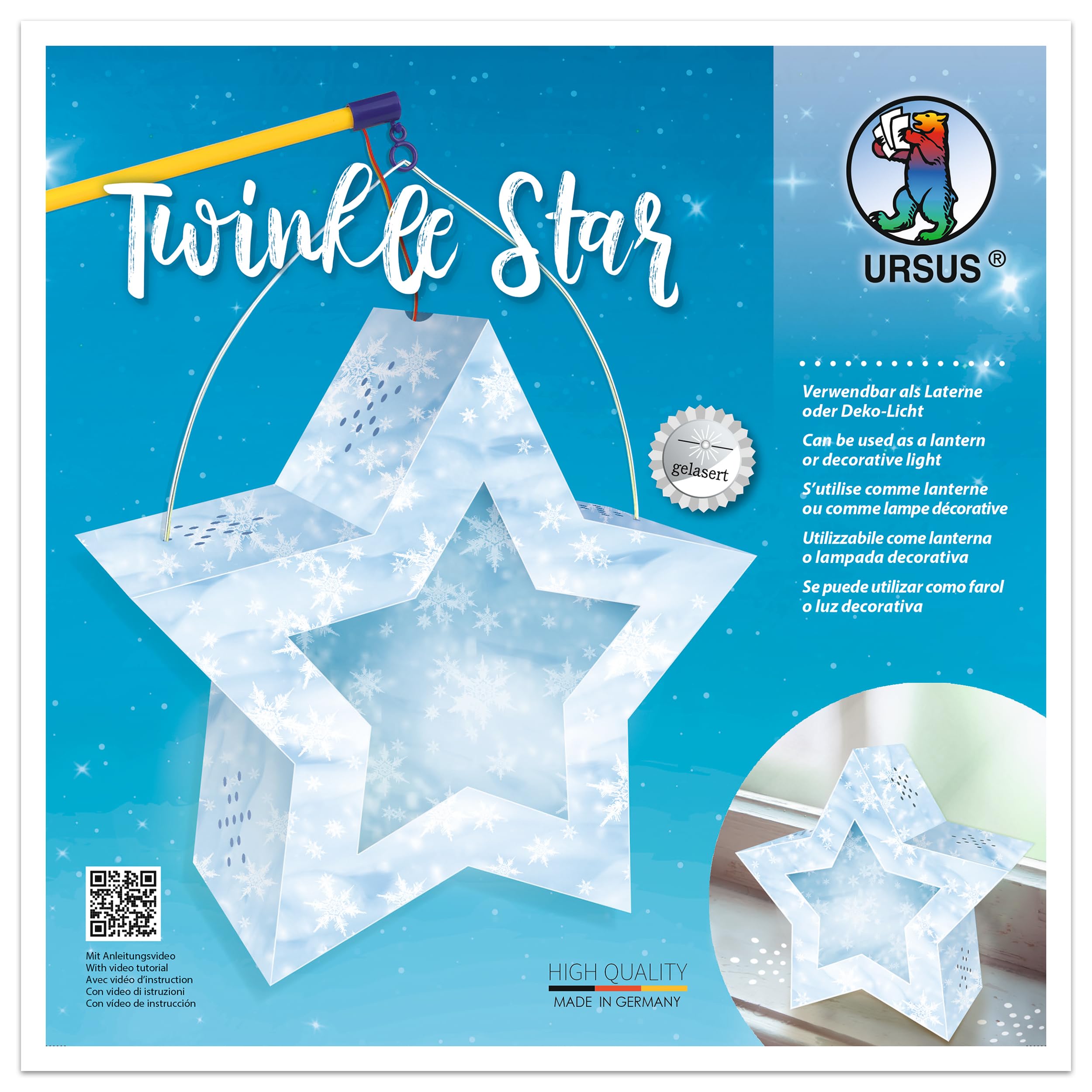 Ursus 18770005 Twinkle Snow Craft kit for a Star That can be Used Light, Ideal for Saint Martin, Lantern Parade or as an Autumn Decoration, Eiskristalle