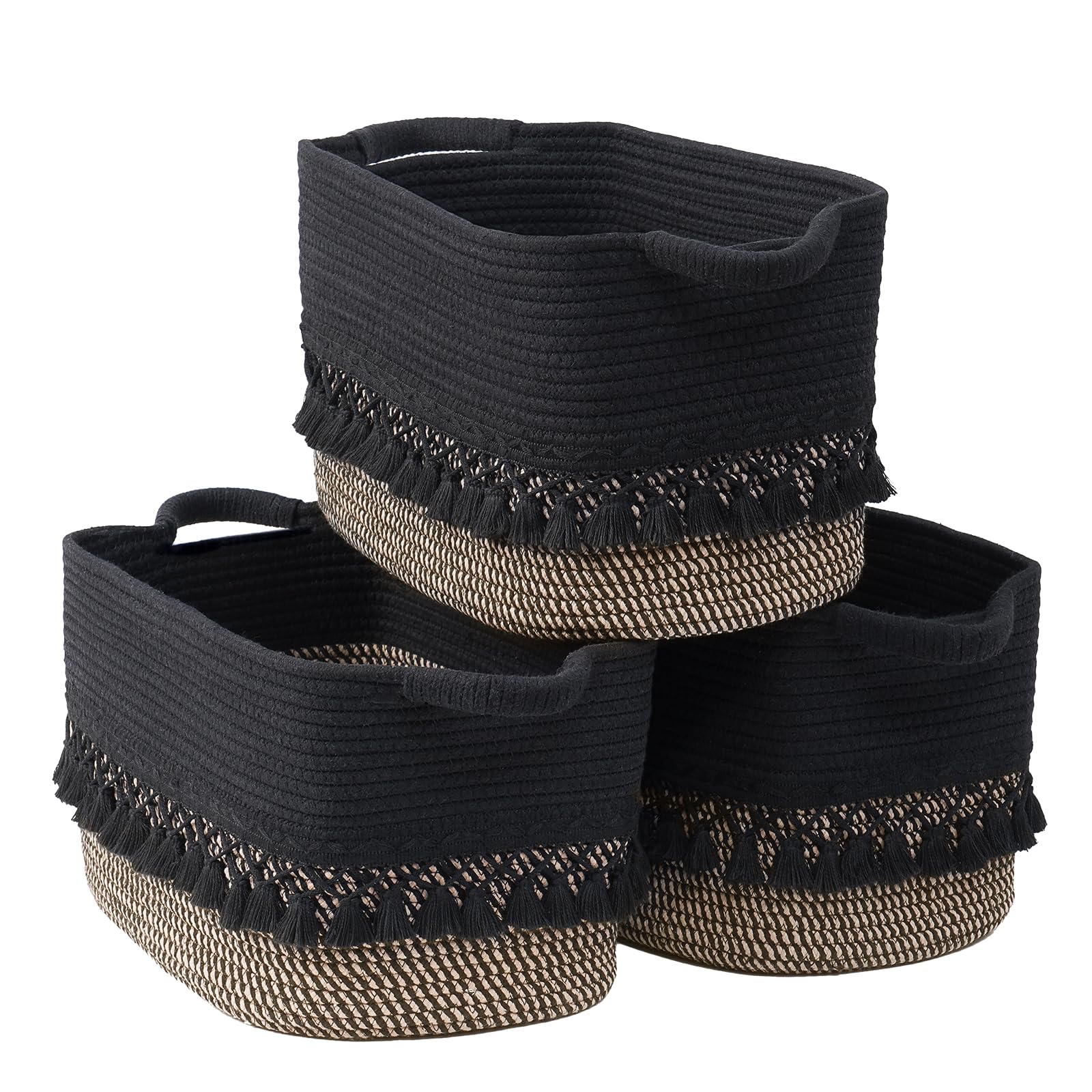 Photo 1 of ***ONLY 1**** 3 Pack Storage Basket for Shelves, Boho Cotton Rope Storage Bins with Heavy Tassel, Shelf Baskets Large Woven Baskets for Organizing, Cube Organizer Bins, Baby Laundry Basket for Clothes, Toys, Pets