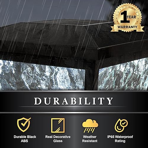 Miniatura 6 de Classy Caps Fairmont FS100B - Tapa solar para poste, color negro, alto rendimiento, resistente a la intemperie, cristal real, eficiencia energética,