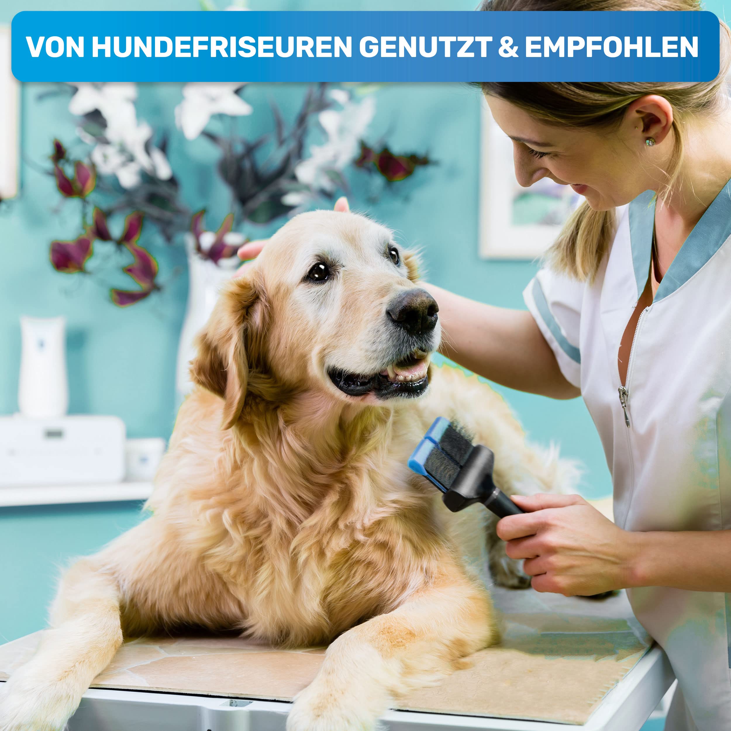 BluePet ZupfZeug Pro Professionelle Hundebürste Langhaar, Flexible Zupfbürste für Hunde & Katzen I Entfernt sanft Unterwolle, Verfilzungen & Knoten (Doppelkopf Blau)