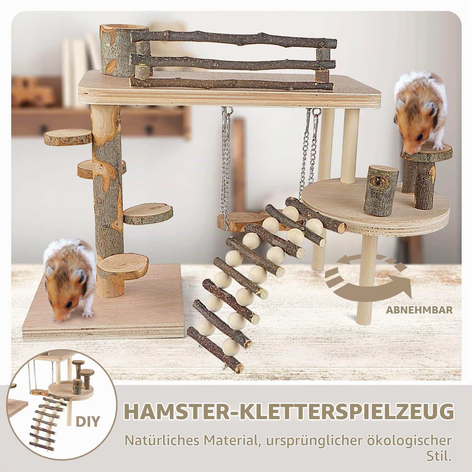 DIY Hamster Spielzeug aus Holz, Hamsterversteck Holzhaus Kammer Kleintiere Haustiere Tunnel Erkundungsspielzeug für Zwerghamster, Syrische Hamster, Rennmäuse, Igel, Ratten, Mäuse