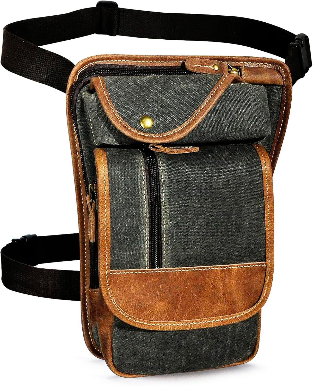 Water Resistant Canvas + Leather Motorcycle Travel Fanny Waist Pack Drop Thigh Leg Bag Pouch For Men Women FB913-5