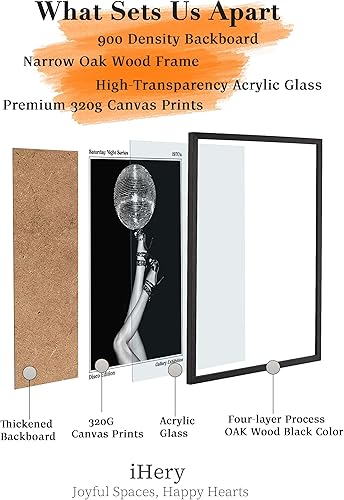 Miniatura 3 de iHery Bola de discoteca de madera de roble negro natural de 12 x 16 pulgadas, arte de pared con marco retro, decoración de pared moderna y estética