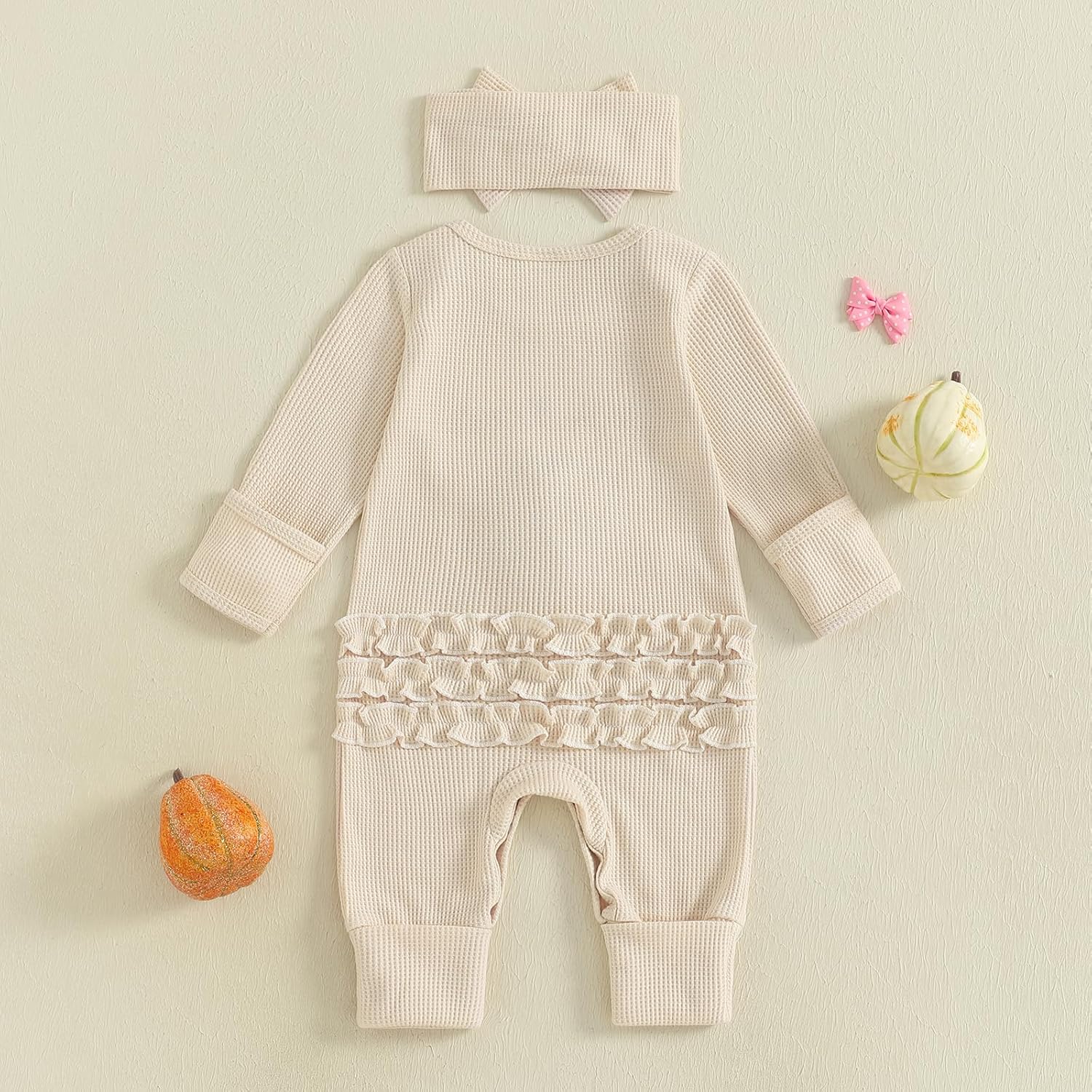 My First Thanksgiving Baby Girl Outfit Newborn Homemade Rolls Onesie Waffle Knit Romper Jumpsuit Cute Clothes - Image 7