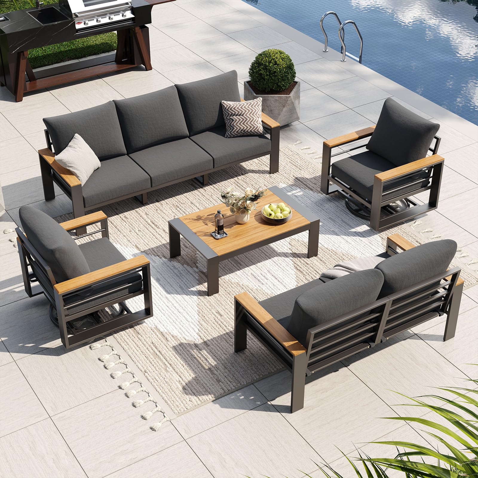 Aoxun Aluminum Patio Furniture Set with Swivel and Rocking Chairs