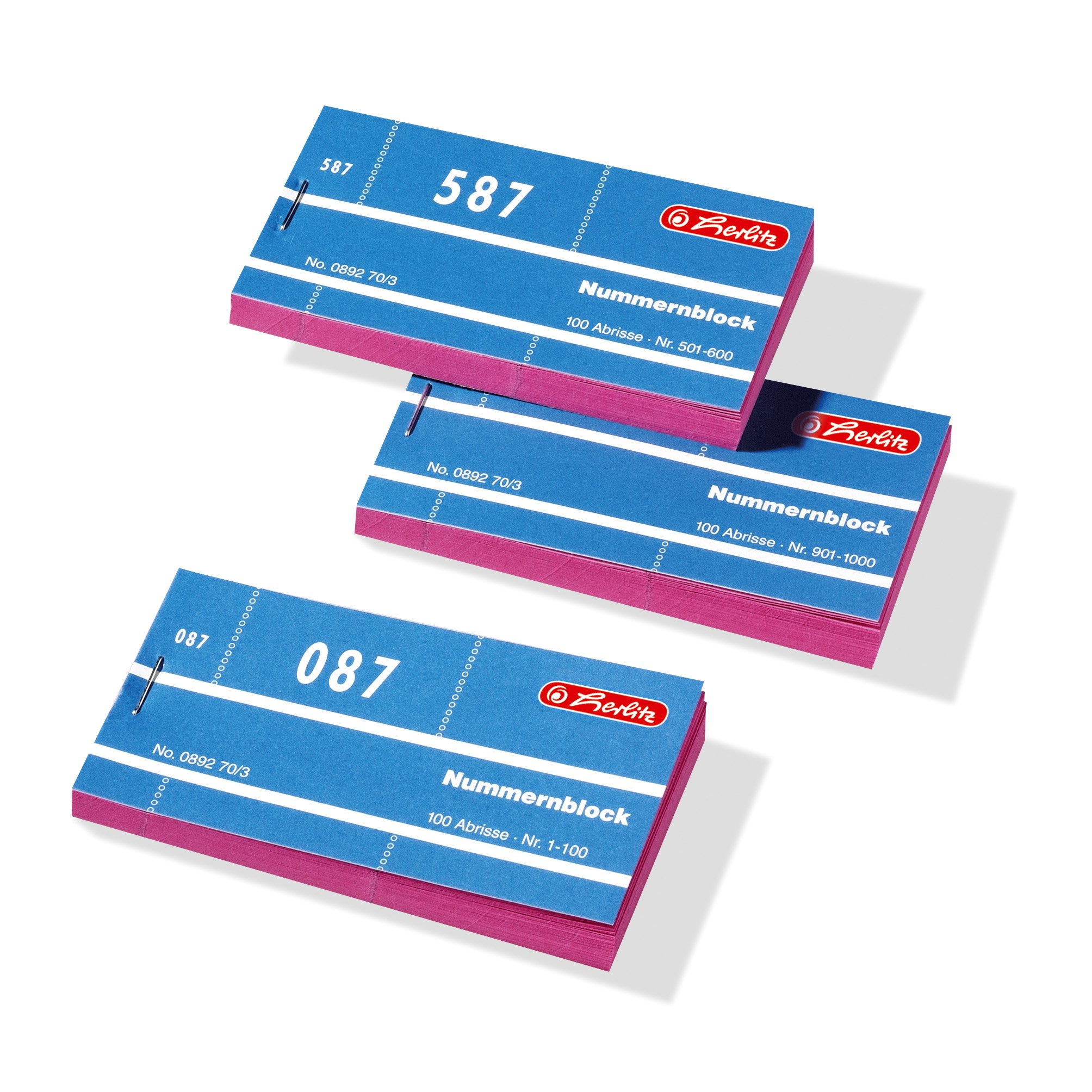 Herlitz Nummernblöcke 1-1000, 105 x 50 mm (20×100 Abrisse, rosa)
