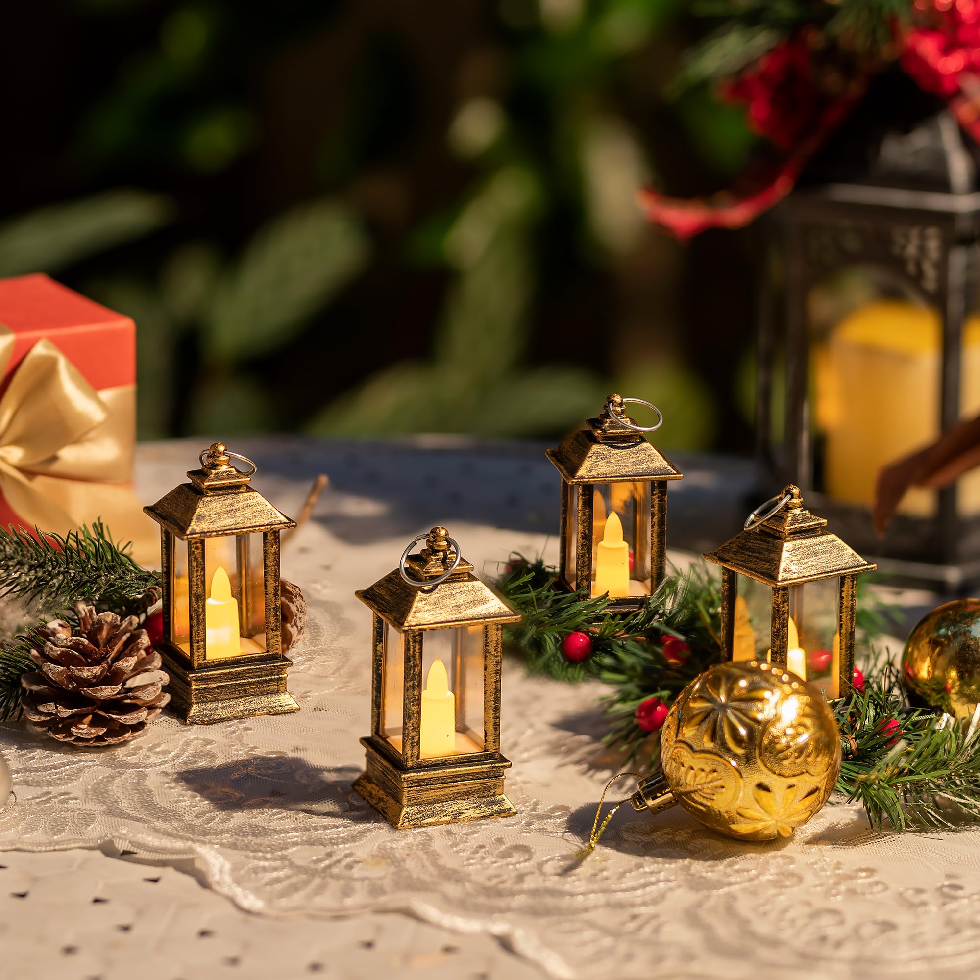 vintage mini ornament ランタン キラキラ レッド LJQizn 12 Pcs Mini 