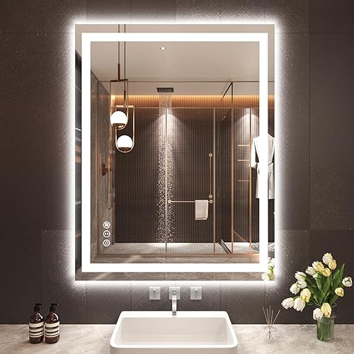 Miniatura 219 de Espejo LED de baño, 36 x 36 pulgadas con luz frontal y retroiluminada, antiniebla, espejo de tocador de baño para pared, función de memoria
