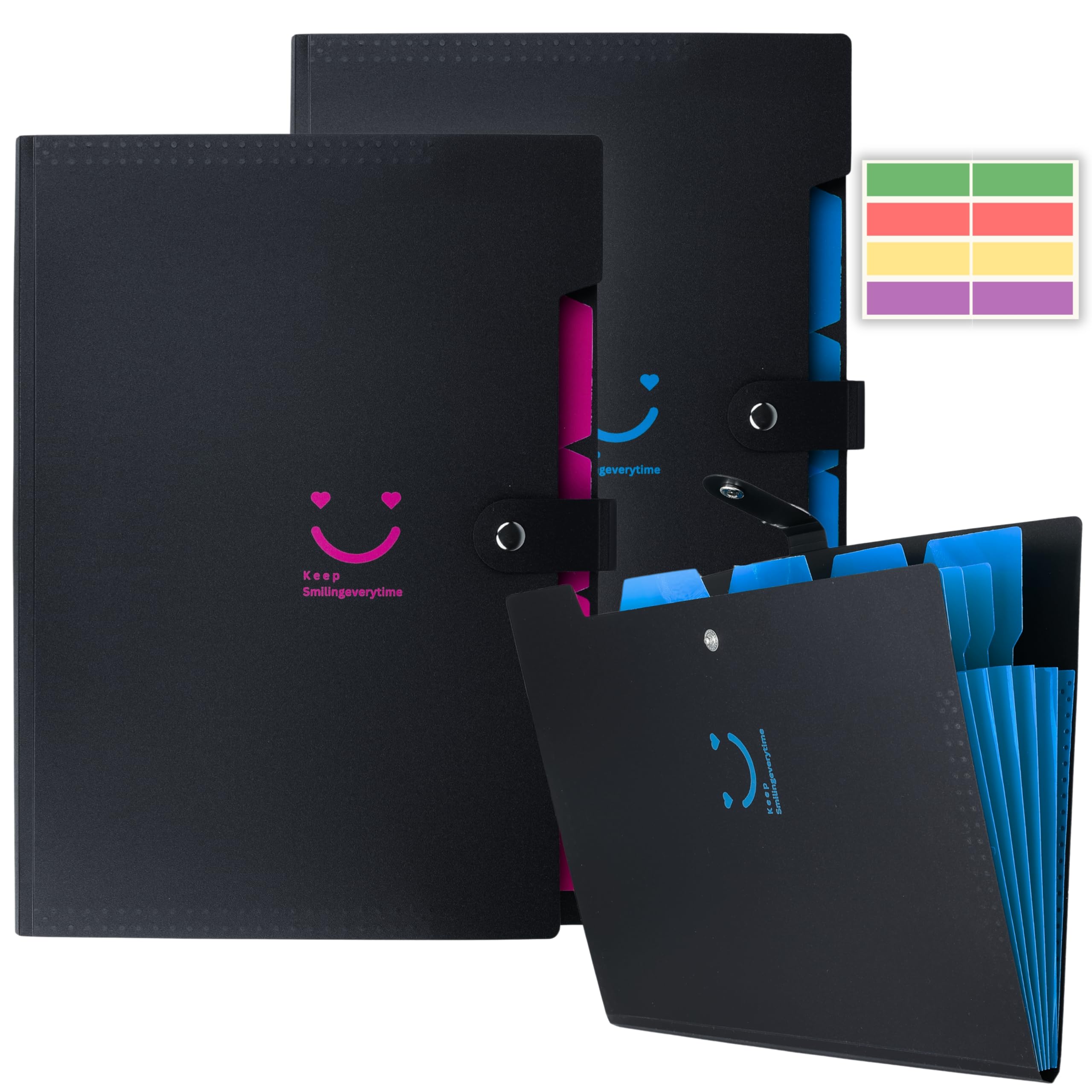 SPS Cartella portadocumenti espandibile con 5 tasche, design smile, adatta per documenti formato A4 e lettera, cartelle a fisarmonica, portadocumenti per ufficio, scuola e uso domestico (confezione da