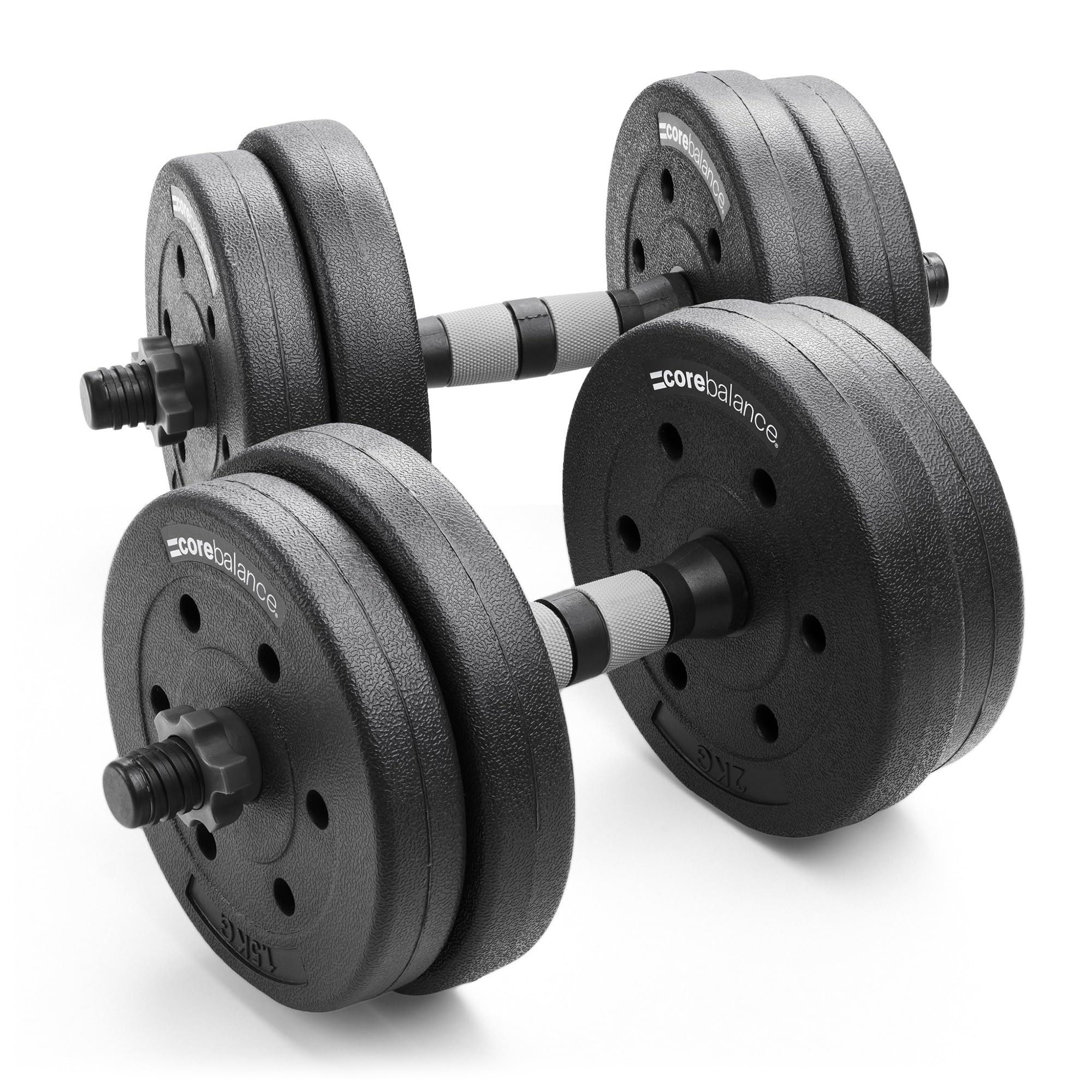 Core Balance Adjustable Dumbbell Set 15kg, Spinlock Hand Weights for Home Gym Strength Training, Weight Lifting, Tough PE with Non-Slip Grip, Multiple Weight Combinations (Sold As Pairs)