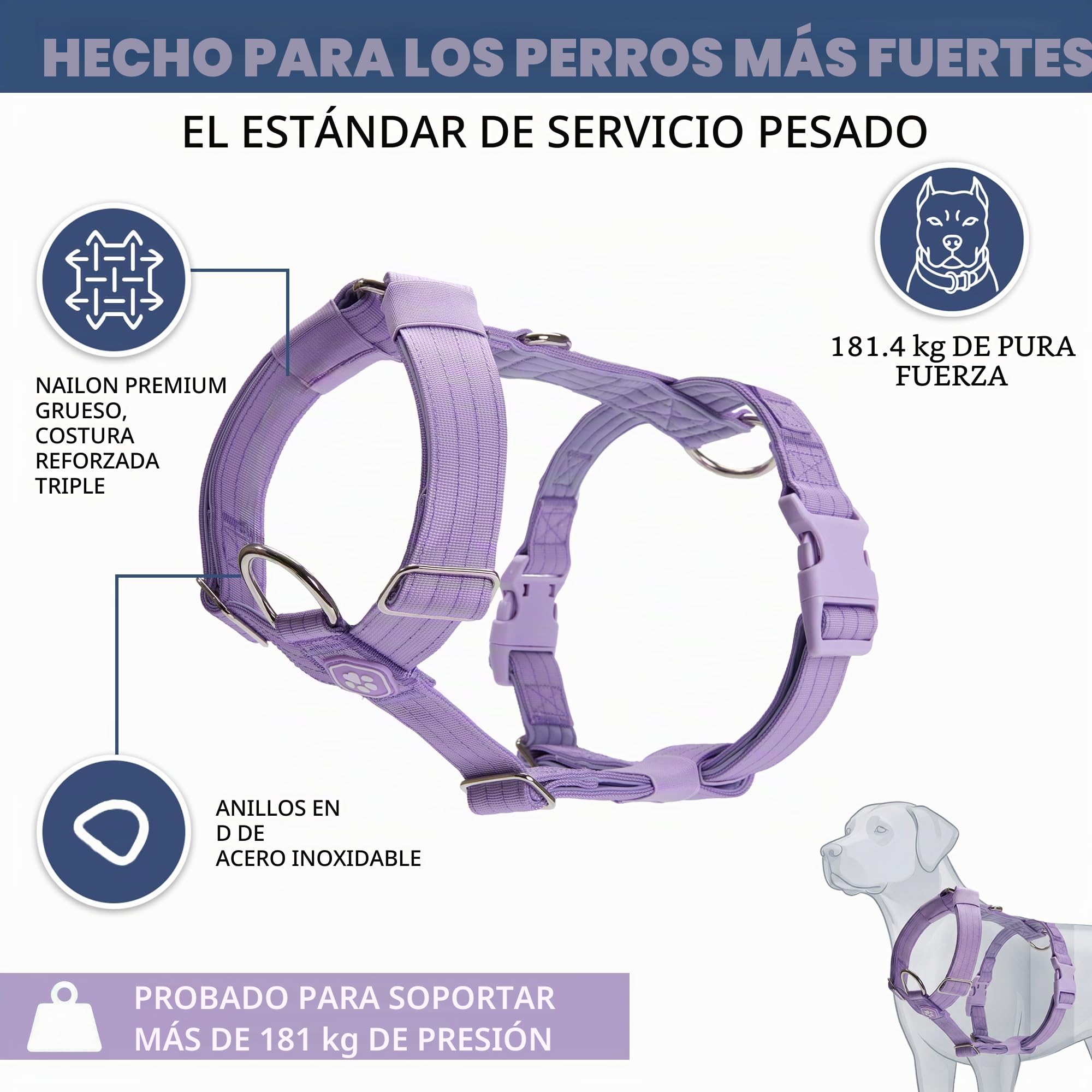 Spark Paws Arnés antitirones para perros grandes, arnés resistente para razas grandes y fuertes, ajustable, diseño halter acolchado en forma de Y con clip frontal, morado, grande