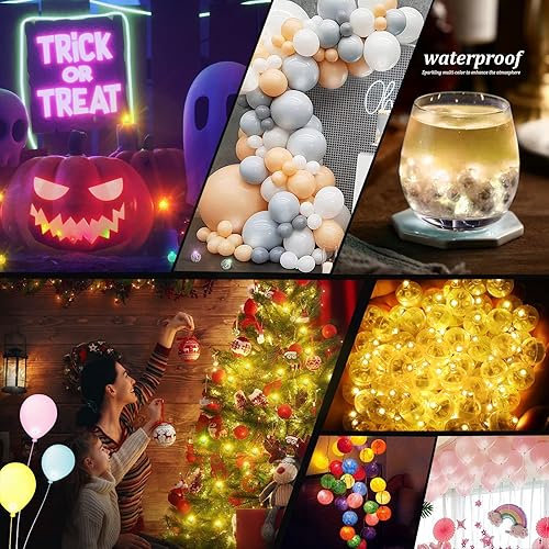 Miniatura 5 de Aogist 50 luces de globo colgantes de color blanco cálido, mini luces de bola para bebidas, luz LED redonda pequeña para linternas de papel, globos