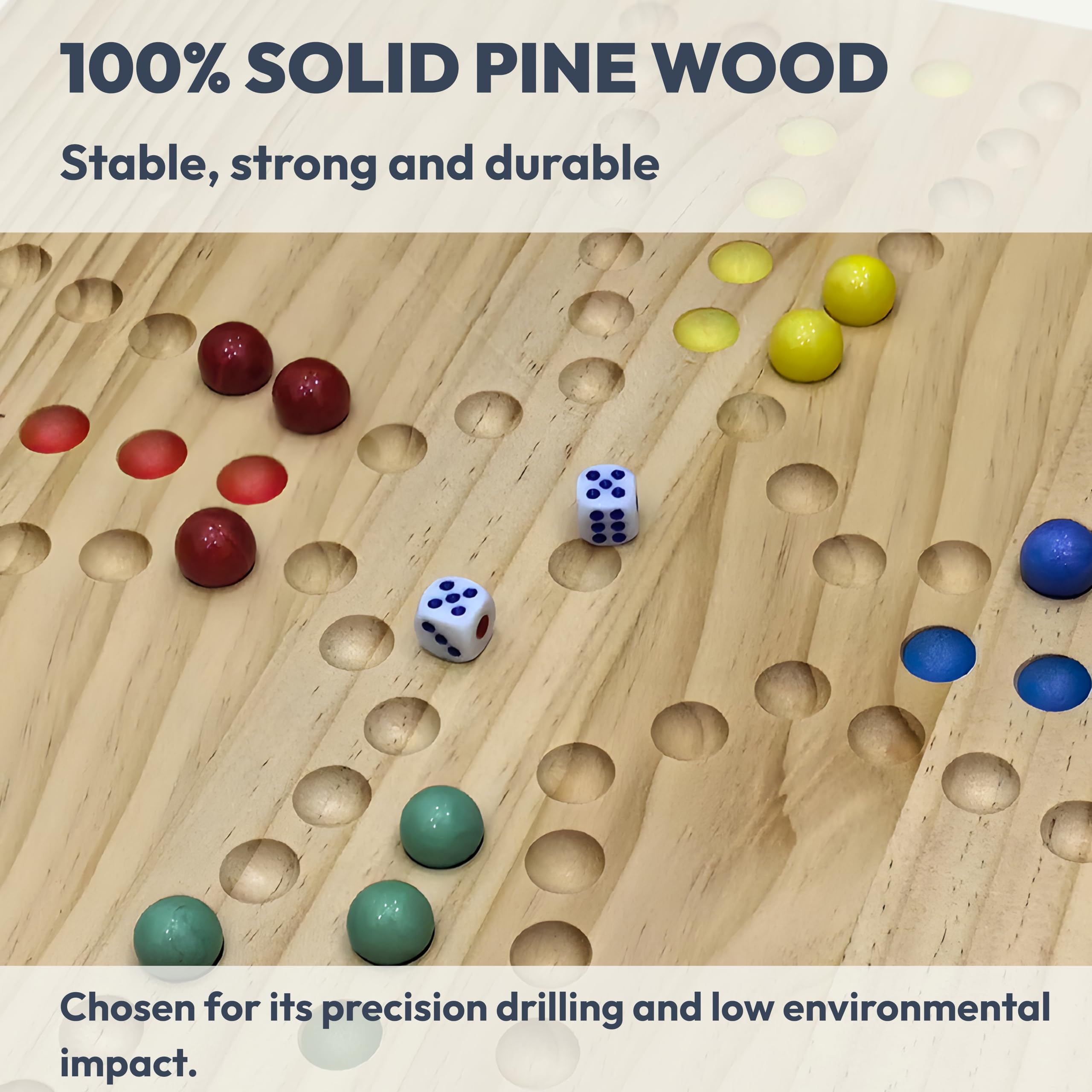 Ludibel XL Wooden Ludo Board Game 4-6 Players, Reversible 40x40cm Solid Pine Board, Compatible with Tock & Jackaroo - Image 4